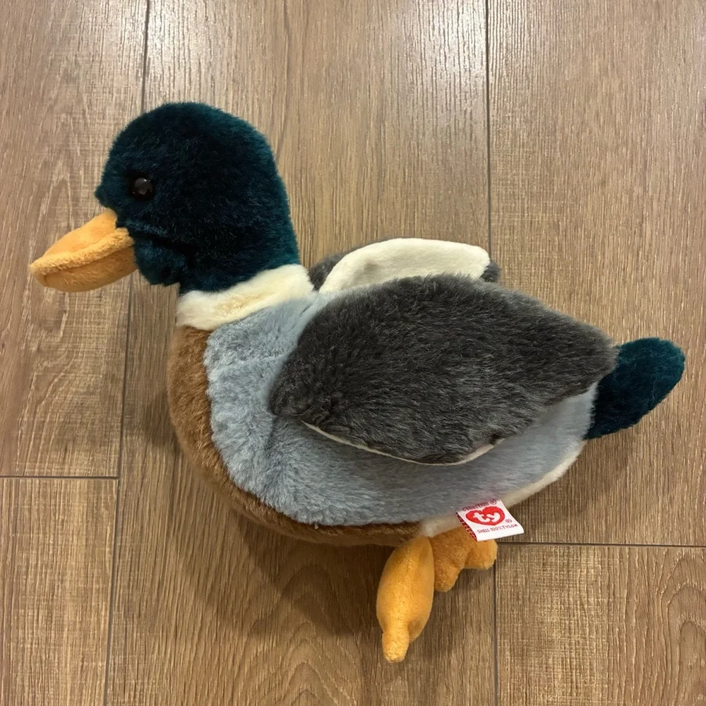 Ty Plush Duck Toy - Green, Gray, Brown, Yellow, 1998